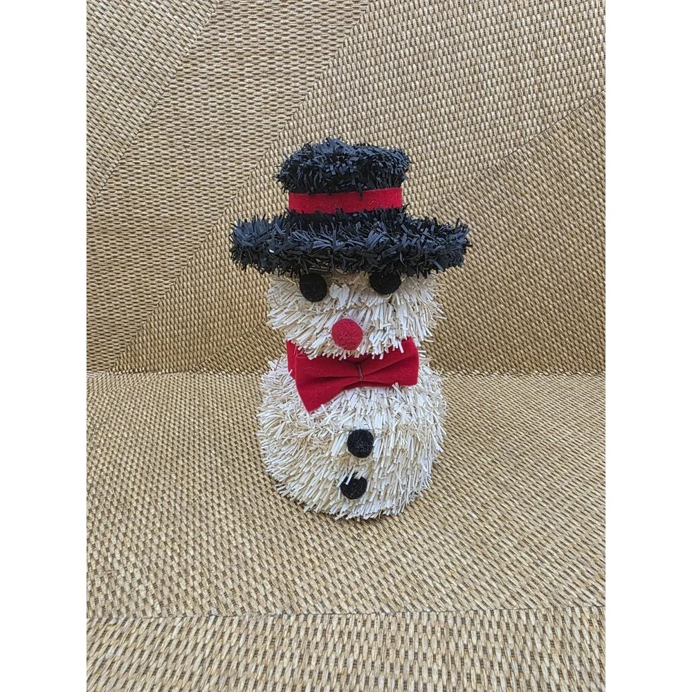 Christmas Tinsel Snowman Hat Scarf 8in‎ Vintage Holiday Table Decor Nostalgia